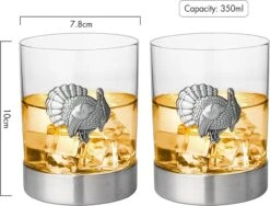 The Wine Savant Turkey Whiskey Glasses Set Of 2, Old Fashioned Whiskey, Rum, Brandy, Scotch Glasses, Elegant Badge, Thanksgiving 11 OZ, Gifts For Men, Women, Pheasant Quail Hunting Gifts Glass -Refined Spirits Store 0