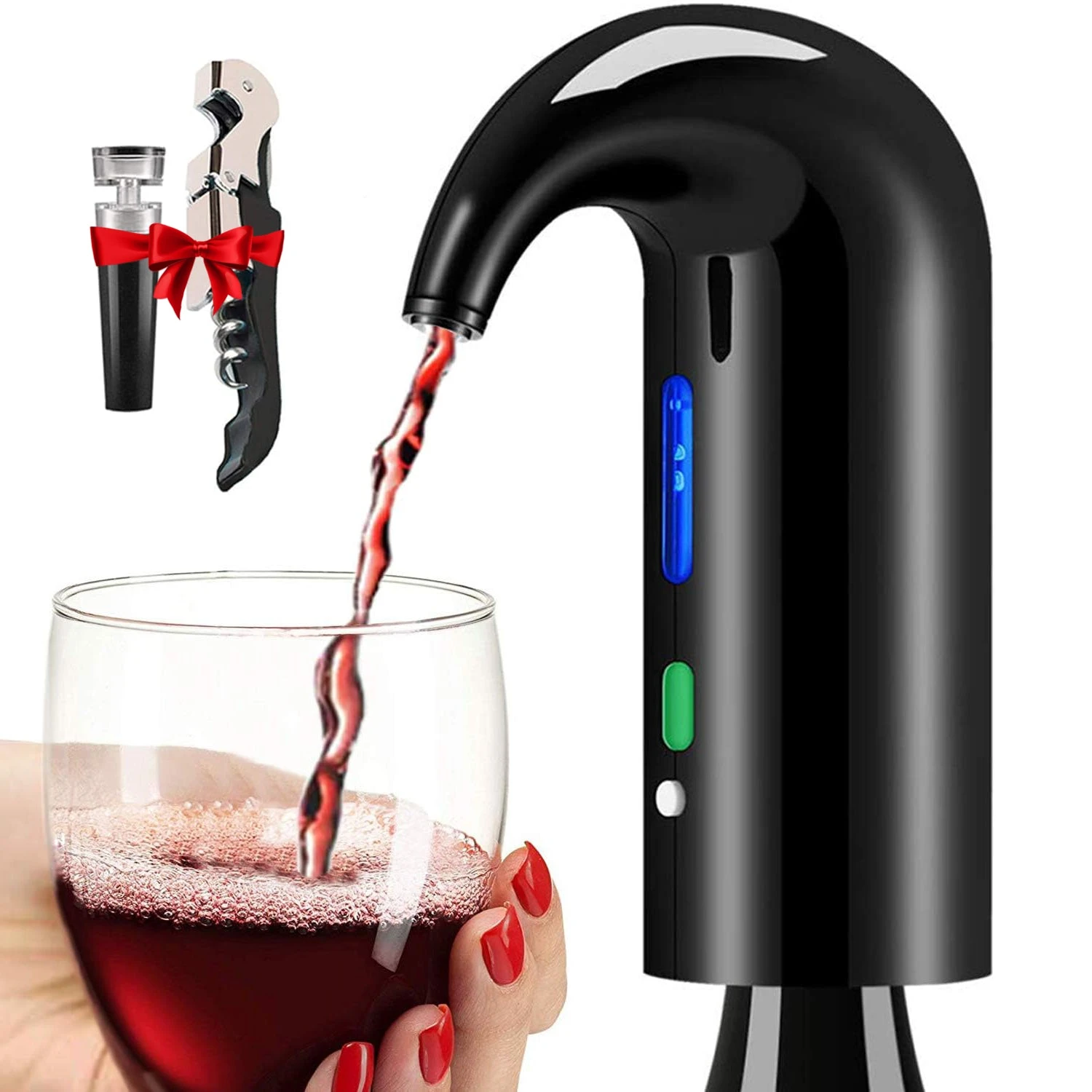 Electric Wine Aerator Dispenser - Portable Premium Wine Accessory For Red & White Wines, Touch Activated Aeration For Wine And Spirit - Beginner And Enthusiast - Spout Pourer - Wine Gifts 2 Electric Wine Aerator Dispenser - Portable Premium Wine Accessory For Red & White Wines, Touch Activated Aeration For Wine And Spirit - Beginner And Enthusiast - Spout Pourer - Wine Gifts - Image 2