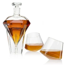 The Wine Savant Diamond Whiskey Decanter L With 2 Diamond Glasses Decanter Set, Diamond Wine Glass Holding Base With 2 Diamond Glasses Liquor, Scotch, Rum, Bourbon, Vodka, Tequila -Refined Spirits Store 011 7aac8360 4f03 48e4 84c4 929593794eb5