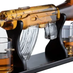 (CANADA ONLY) Gun Large Decanter Set Bullet Glasses - Limited Edition Elegant Rifle Gun Whiskey Decanter 22.5" 1000ml With 4 Bullet Whiskey Glasses And Mohogany Wooden Base By The Wine Savant -Refined Spirits Store 011 8 3f877865 dbb1 474c a815 2ca2cc69266d