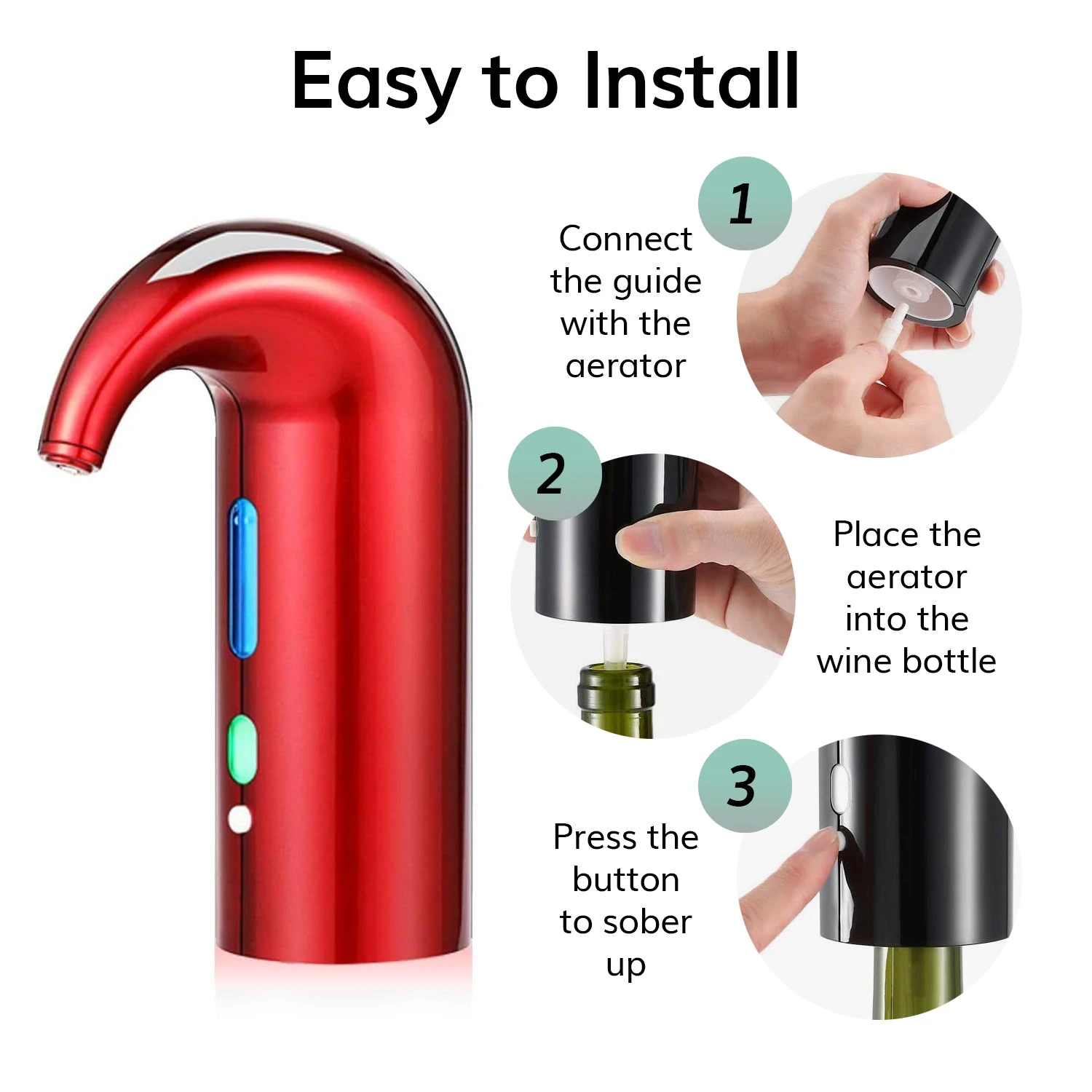 Electric Wine Aerator Dispenser - Portable Premium Wine Accessory For Red & White Wines, Touch Activated Aeration For Wine And Spirit - Beginner And Enthusiast - Spout Pourer - Wine Gifts 8 Electric Wine Aerator Dispenser - Portable Premium Wine Accessory For Red & White Wines, Touch Activated Aeration For Wine And Spirit - Beginner And Enthusiast - Spout Pourer - Wine Gifts - Image 8