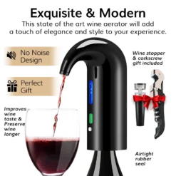 Electric Wine Aerator Dispenser - Portable Premium Wine Accessory For Red & White Wines, Touch Activated Aeration For Wine And Spirit - Beginner And Enthusiast - Spout Pourer - Wine Gifts 11 Electric Wine Aerator Dispenser - Portable Premium Wine Accessory For Red & White Wines, Touch Activated Aeration For Wine And Spirit - Beginner And Enthusiast - Spout Pourer - Wine Gifts -Refined Spirits Store 02featuresblack 1