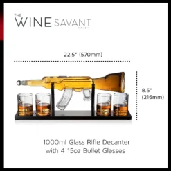 (UAE ONLY) Gun Large Decanter Set Bullet Glasses - Limited Edition Elegant Rifle Gun Whiskey Decanter 22.5" 1000ml With 4 Bullet Whiskey Glasses And Mohogany Wooden Base By The Wine Savant -Refined Spirits Store 032 1 6a5e031a 03cf 4bb1 9950 bb5007253ed9