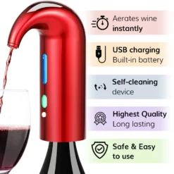Electric Wine Aerator Dispenser - Portable Premium Wine Accessory For Red & White Wines, Touch Activated Aeration For Wine And Spirit - Beginner And Enthusiast - Spout Pourer - Wine Gifts 10 Electric Wine Aerator Dispenser - Portable Premium Wine Accessory For Red & White Wines, Touch Activated Aeration For Wine And Spirit - Beginner And Enthusiast - Spout Pourer - Wine Gifts -Refined Spirits Store 04infographics 1