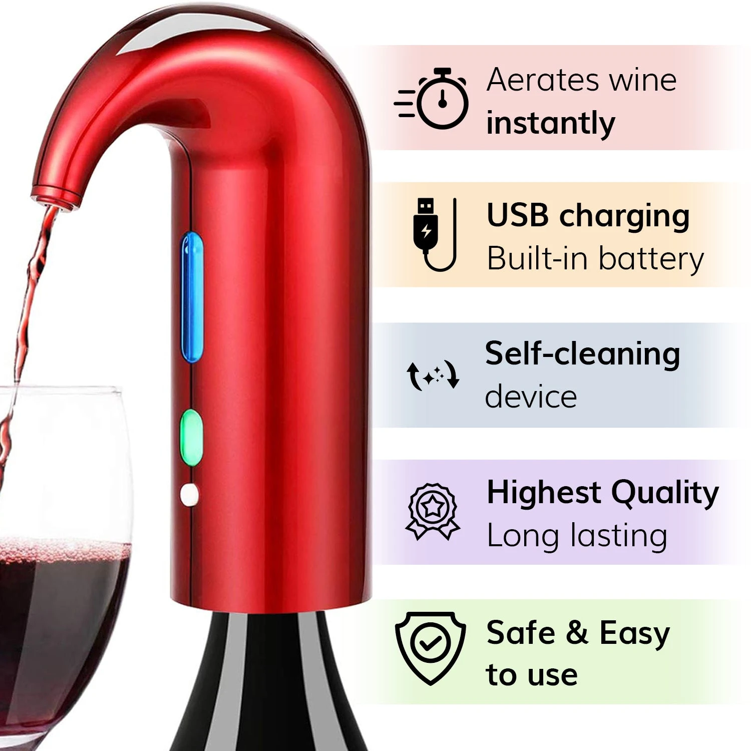 Electric Wine Aerator Dispenser - Portable Premium Wine Accessory For Red & White Wines, Touch Activated Aeration For Wine And Spirit - Beginner And Enthusiast - Spout Pourer - Wine Gifts 3 Electric Wine Aerator Dispenser - Portable Premium Wine Accessory For Red & White Wines, Touch Activated Aeration For Wine And Spirit - Beginner And Enthusiast - Spout Pourer - Wine Gifts - Image 3