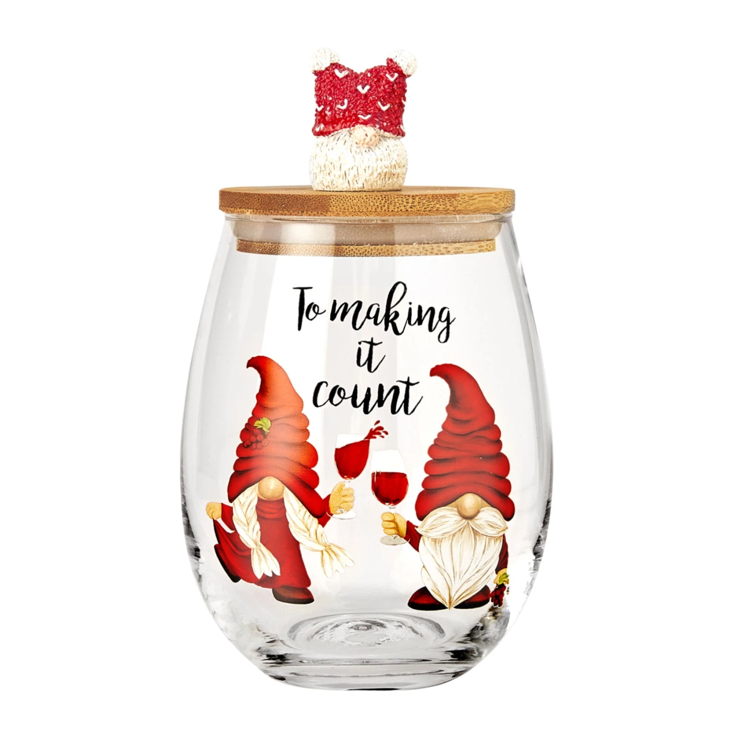 Christmas Gnome Wine & Water Glasses With Dwarf Wood Cover - Set Of 2-17.5oz - Santa Holiday Festive Gnomes Stemless Clear Wine Glass For Red Or White Wine - Wines Glass For Women Friends Men Sister 5 Christmas Gnome Wine & Water Glasses With Dwarf Wood Cover - Set Of 2-17.5oz - Santa Holiday Festive Gnomes Stemless Clear Wine Glass For Red Or White Wine - Wines Glass For Women Friends Men Sister - Image 5