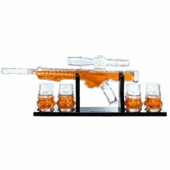 Blaster Force Gun Whiskey & Wine Decanter Set Glasses - Energized Particle Weaponry Elegant Decanter 24" - 4 Shot Glasses & Mahogany Wooden Base The Wine Savant (20 OZ) Gifts For Dad