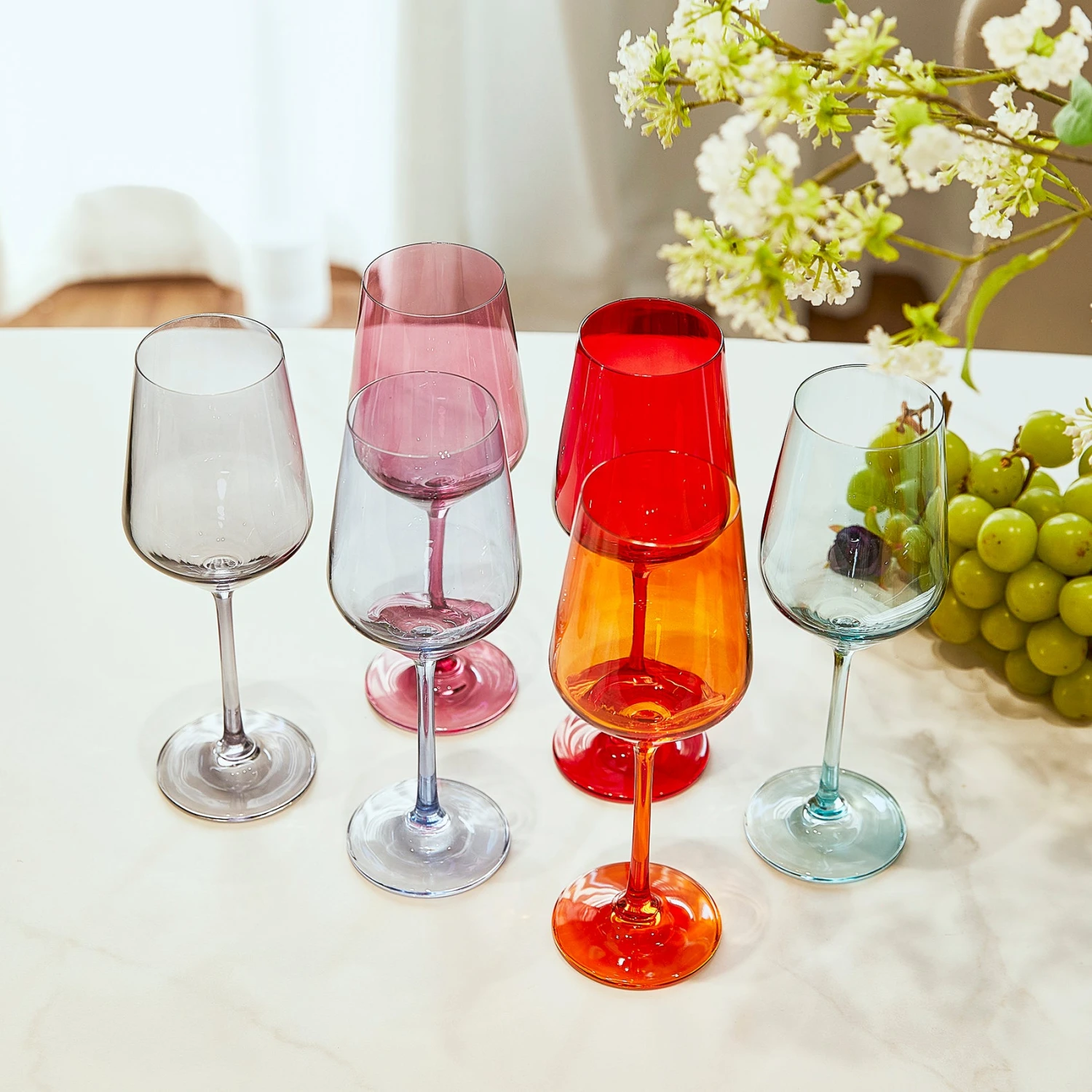 Colored Wine Glass Set, Large 12 Oz Glasses Set Of 6, Unique Italian Style Tall Stemmed For White& Red Wine, Water, Margarita Glasses, Color Tumbler, Gifts, Viral Beautiful Glassware - Dinner Party 2 Colored Wine Glass Set, Large 12 Oz Glasses Set Of 6, Unique Italian Style Tall Stemmed For White& Red Wine, Water, Margarita Glasses, Color Tumbler, Gifts, Viral Beautiful Glassware - Dinner Party - Image 2