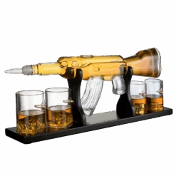 (CANADA ONLY) Gun Large Decanter Set Bullet Glasses - Limited Edition Elegant Rifle Gun Whiskey Decanter 22.5" 1000ml With 4 Bullet Whiskey Glasses And Mohogany Wooden Base By The Wine Savant