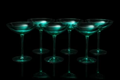 The Wine Savant Colored Vintage Glass Coupes 12oz Colorful Cocktail, Martini & Champagne Glasses, Prosecco, Mimosa Glasses Set, Cocktail Glass Set, Bar Glassware Luster Glasses, Modern (6, Teal) -Refined Spirits Store 12