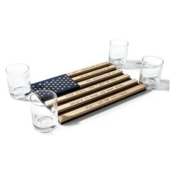 2nd Amendment American Flag Whiskey Glasses, Set Of 4 Hand Blown Old Fashioned Whiskey Rocks Glasses, Wood Flag Tray With Patriots Gun Rights Law & Military Gift Set -Refined Spirits Store 1232