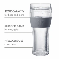 Unbreakable Double Wall Insulated Freezable Beer Glasses - SINGLE - Large 12 Oz Reusable Pilsner Shatterproof Tritan Glass, Upside Down Bottle Design, Pub Mug, For Beer Lover, Picnic Indoor & Outdoor -Refined Spirits Store 12OZ 3
