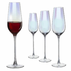 The Wine Savant Iridescent Glasses - Crystal Luster Radiance Set Of 4 - Rainbow Colored Stemware Glassware, Durable Pearl Color Champagne Glasses, An Ethereal Shine (Tall Flutes)