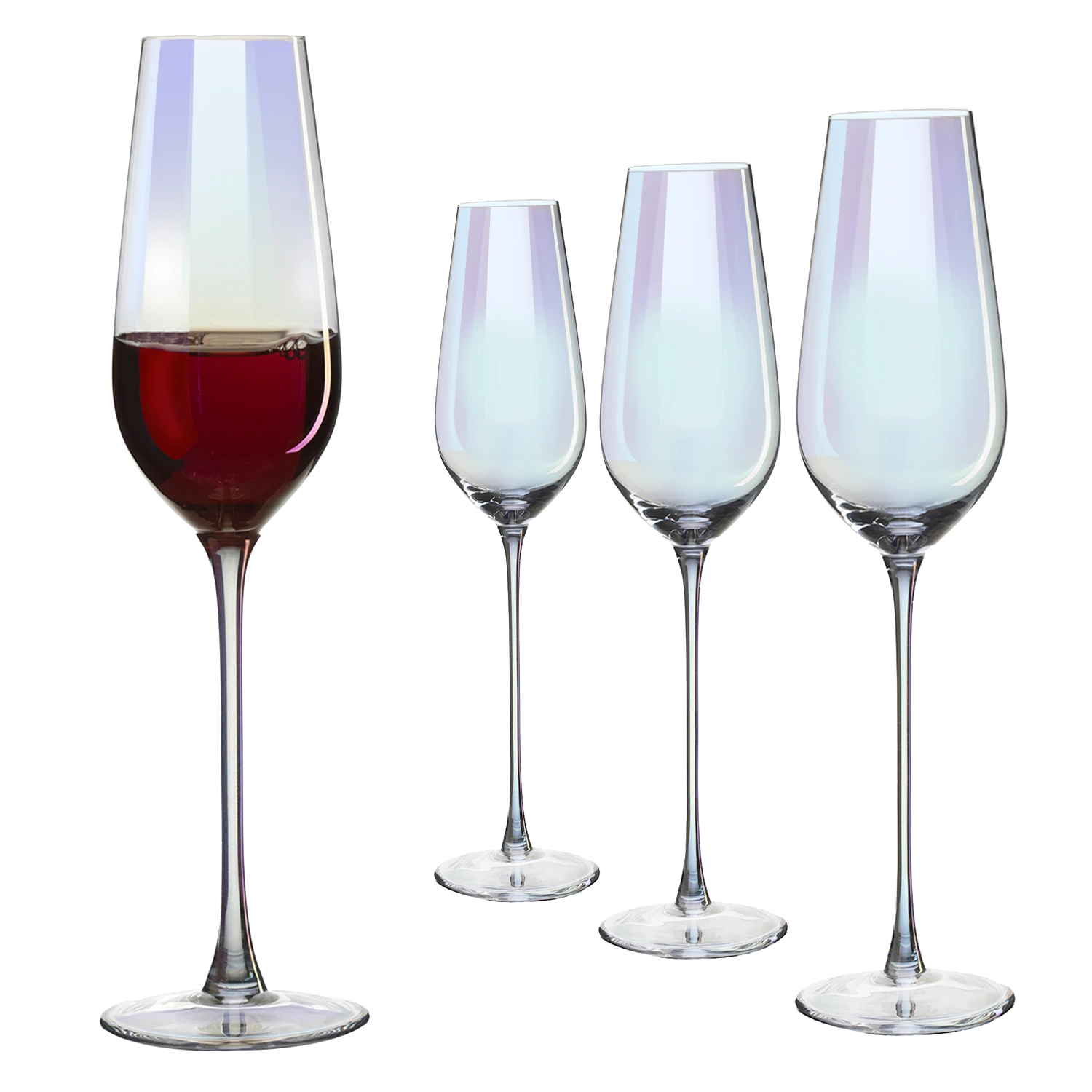 The Wine Savant Iridescent Glasses - Crystal Luster Radiance Set Of 4 - Rainbow Colored Stemware Glassware, Durable Pearl Color Champagne Glasses, An Ethereal Shine (Tall Flutes) 1 The Wine Savant Iridescent Glasses - Crystal Luster Radiance Set Of 4 - Rainbow Colored Stemware Glassware, Durable Pearl Color Champagne Glasses, An Ethereal Shine (Tall Flutes)