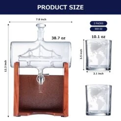Whiskey & Wine Decanter Set 1250ml With 2 Whiskey Glasses, Liquor Dispenser For Home Bar, Ship Whiskey & Wine Decanter - Gift For Dad, Husband Or Boyfriend - The Wine Savant Lead-Free Crystal Glass -Refined Spirits Store 14 4