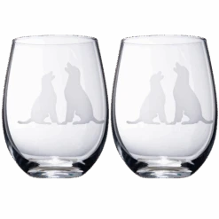 Set Of 2 Labrador Dog Stemless Wine Glasses By The Wine Savant - Lab Retriever Puppy & Doggy Lover Him & Her - Dogs Silhouette - Glass Gifts Etched Tumblers For Anniversary, Wedding, Home Bar Gifts