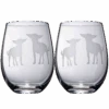 Set Of 2 Chihuahua Dog Stemless Wine Glasses - Chihuahueño Puppy & Doggy Lover For Him & Her - Dogs Silhouette - Glass Gifts Etched Tumblers For Anniversary, Wedding, Home Bar Gifts