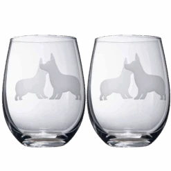 Stemless Wine Glasses Set Of 2 By The Wine Savant - Puppy & Dog Lover Glass Gifts Etched Tumblers For Anniversary, Wedding, Home Bar Gifts (Corgi)