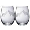 Set Of 2 Dog Stemless German Shepherd Wine Glasses By The Wine Savant - Puppy & Doggy Lover For Him And Her Dogs Silhouette - Glass Gifts Etched Tumblers For Anniversary, Wedding, Home Bar Gifts