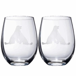 Set Of 2 Golden Retriever Dog Stemless Wine Glasses By The Wine Savant - Yellow Or Golden Retriever Lover Him & Her - Dogs Silhouette - Glass Gifts Etched Tumblers For Anniversary, Home Bar Gifts