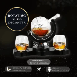 Rotating Whiskey Decanter Globe Set With 2 10OZ Etched Whiskey Glasses | 29 OZ | Moving Interactive World Globe, Gifts For Men Dad, Anniversary For Liquor Scotch Bourbon - Batteries NOT Included 9 Rotating Whiskey Decanter Globe Set With 2 10OZ Etched Whiskey Glasses | 29 OZ | Moving Interactive World Globe, Gifts For Men Dad, Anniversary For Liquor Scotch Bourbon - Batteries NOT Included -Refined Spirits Store 1 15 6152be46 8343 4df1 b5a1 4df7b1e03e3d