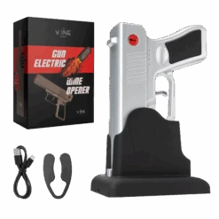 Electric Gun Wine Corkscrew Bottle Opener - Rechargeable Holster Base Cordless Battery - Automatically Open Wines Multifunctional Electronic Cork Puller - Guns Enthusiasts Gift & Vino Lovers (Silver)