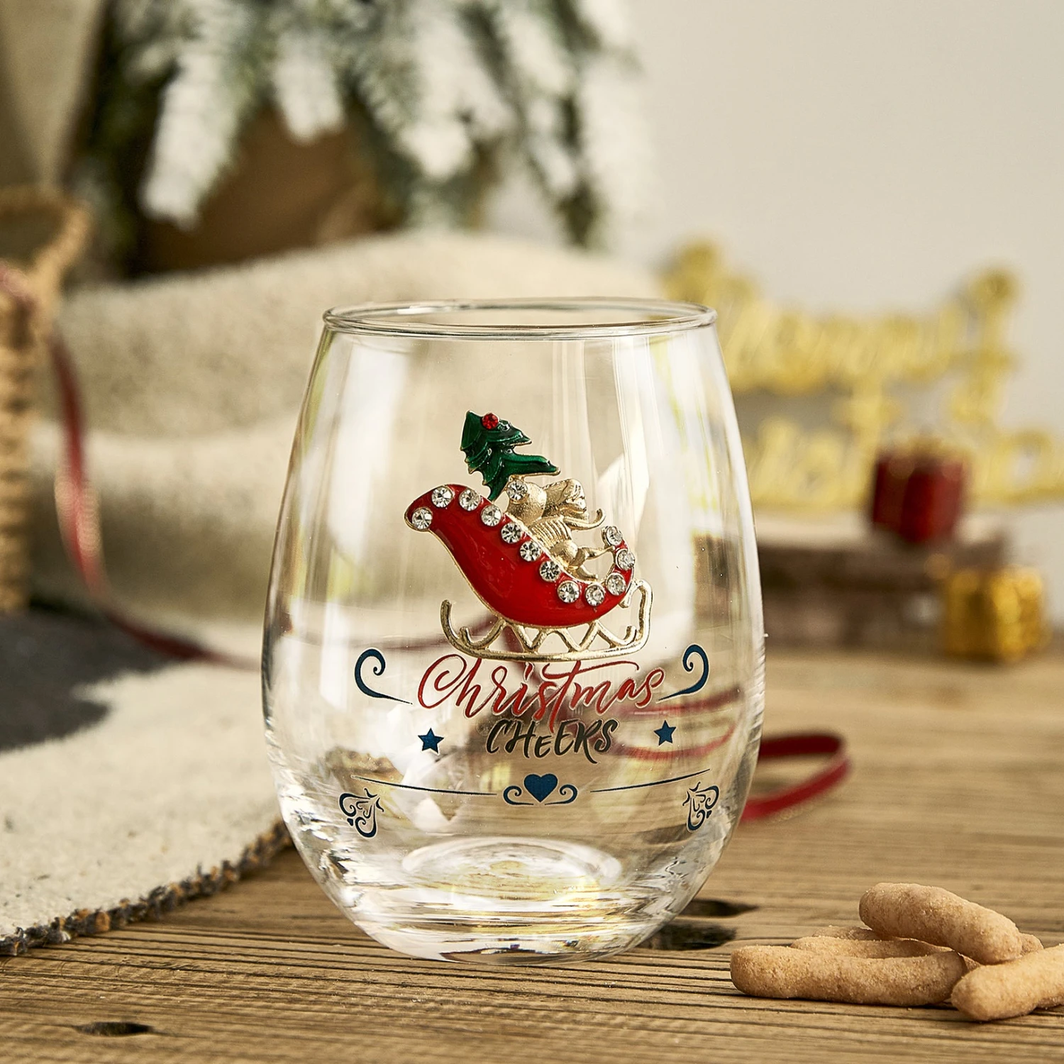 Crystal Christmas Santa's Sleigh Wine & Water Glasses - Set Of 2, 17.5oz - Xmas Diamond Merry Christmas Santa Holiday Festive Theme Stemless Glass - New Year Holiday Gifts For Men Women Friend Family 3 Crystal Christmas Santa's Sleigh Wine & Water Glasses - Set Of 2, 17.5oz - Xmas Diamond Merry Christmas Santa Holiday Festive Theme Stemless Glass - New Year Holiday Gifts For Men Women Friend Family - Image 3