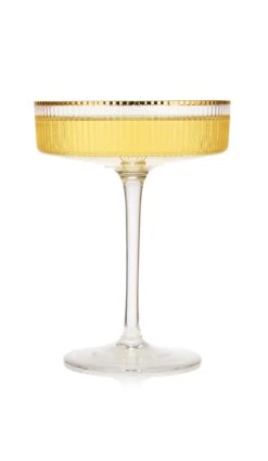 Ribbed Coupe Cocktail Glasses With Gold Rim 8 Oz | Set Of 2 | Classic Manhattan Glasses For Cocktails, Champagne Coupe, Ripple Coupe Glasses, Art Deco Gatsby Vintage, Crystal With Stems -Refined Spirits Store 2023 02 01 A AEa 0228 2