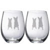 Set Of 2 Boston Terrier Dog Stemless Wine Glasses - Boxwood, Boston Bull Terrier, American Gentleman Lover - For Him & Her - Dogs Silhouette - Etched Tumblers For Anniversary, Wedding, Gifts (18 OZ)