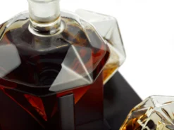 The Wine Savant Diamond Whiskey And Wine Decanter, Great Gift! 750ml With 4 Diamond Glasses And Beautiful Mahogany Wooden Holder Liquor, Scotch, Rum, Bourbon, Vodka, Tequila Decanter -Refined Spirits Store 212