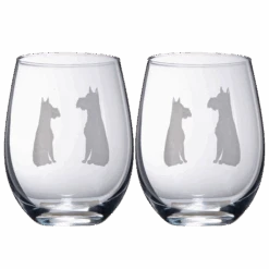 Set Of 2 Dog Stemless Schnauzer Wine Glasses By The Wine Savant - Puppy & Doggy Lover For Him And Her Dogs Silhouette - Glass Gifts Etched Tumblers For Anniversary, Wedding, Bar Gifts Schnauzer Snout