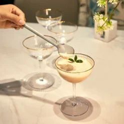 The Wine Savant Gold Rim Glasses 6 Oz, Set Of 4 Gold Rim Classic Manhattan Glasses For Martini, Cocktails, Champagne, Water & Wine - Classic Coupes Gilded Rimed, Crystal With Stems, Coupe -Refined Spirits Store 2 10 scaled