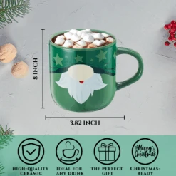 Mug With Hot Cocoa Mix & Marshmallows - Delicious Double Hot Chocolate Mix Filled With Marshmallow - Kids Fun Gift Holiday Santa Elves Christmas, Ceramic Childrens Eggnog Festive Gifts, Green Elf Mug -Refined Spirits Store 2 50