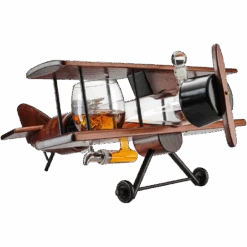 (EU ONLY) Whiskey-Dekanter-Set Und Gläser, Antikes Holz-Flugzeug – The Wine Savant Whiskey Geschenkset Und 2 Flugzeuggläser, Pilotengeschenk Mit Beweglichen Teilen, Alkoholbezogenes Geschenk, Groß, 53.3 Cm