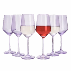 Set Of 6 Colored Wine Glasses - 12 Oz Hand Blown Italian Style Crystal Bordeaux Wine Glasses - Premium Stemmed Colored Glassware - Unique Drinking Glasses (6, Lavender Purple)
