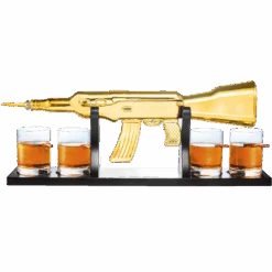 AK Gold Whiskey Decanter Set With 4 Bullet Whiskey Glasses - The Wine Savant, Gift For Fathers, Uncles, Sons - Veteran Gifts, Military Gift, Home Bar Gift, Father's Day
