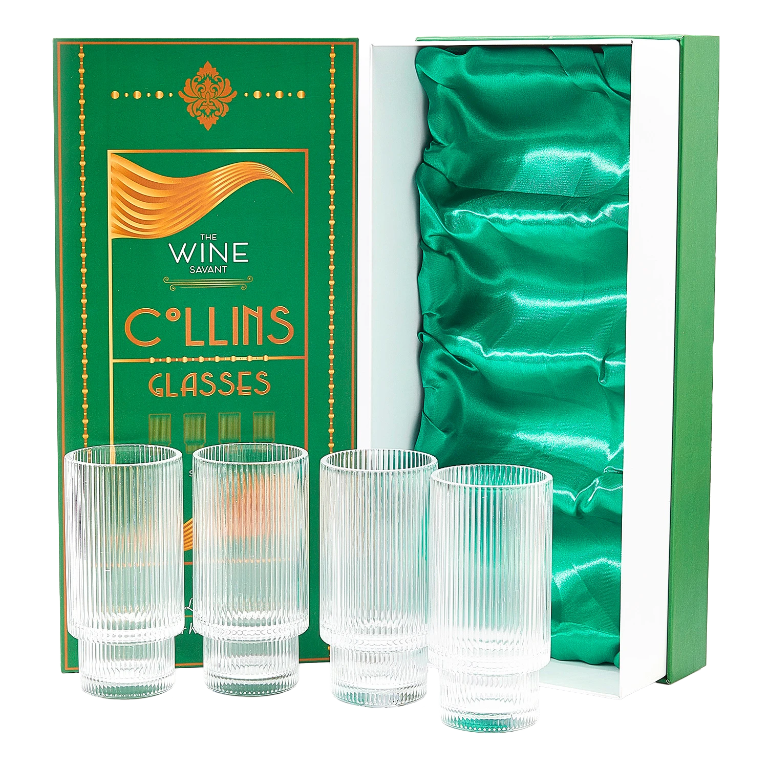 Vintage Art Deco Crystal Highball Ribbed Glass Set Of 4 - Ripple, Collins Glassware 14oz Classic Crystal Cocktail Glasses Perfect For Water, Champagne, Beer, Juice, Tom Cocktails - Barware Tumblers 1 Vintage Art Deco Crystal Highball Ribbed Glass Set Of 4 - Ripple, Collins Glassware 14oz Classic Crystal Cocktail Glasses Perfect For Water, Champagne, Beer, Juice, Tom Cocktails - Barware Tumblers
