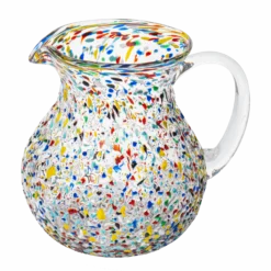 Hand Blown Mexican Glass Pitcher – Confetti Rock Design 70 Ounces - Colorful Beverage Pitcher For Homemade Juice & Iced Tea Cinco De Mayo By The Wine Savant, Blown Glass Pitcher