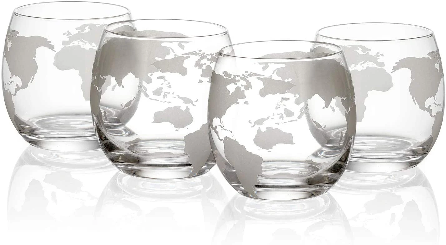 (CANADA ONLY) Etched World Decanter Car Whiskey Globe With 4 World Map Glasses 3 (CANADA ONLY) Etched World Decanter Car Whiskey Globe With 4 World Map Glasses - Image 3