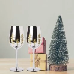 Crystal Christmas Tree Stemmed Wine & Water Glasses - Set Of 2 - Holiday Themed Vibrant Gold Etched Winter Snow Wonderland Frosted Glass, Perfect For Seasonal Parties, Gifts For Him & Her Trees Décor 8 Crystal Christmas Tree Stemmed Wine & Water Glasses - Set Of 2 - Holiday Themed Vibrant Gold Etched Winter Snow Wonderland Frosted Glass, Perfect For Seasonal Parties, Gifts For Him & Her Trees Décor -Refined Spirits Store 3 52