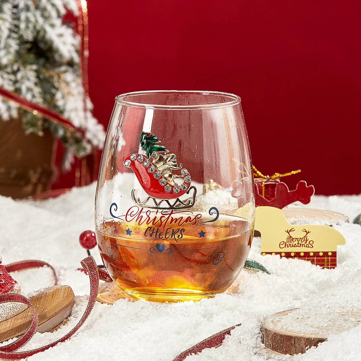 Crystal Christmas Santa's Sleigh Wine & Water Glasses - Set Of 2, 17.5oz - Xmas Diamond Merry Christmas Santa Holiday Festive Theme Stemless Glass - New Year Holiday Gifts For Men Women Friend Family 2 Crystal Christmas Santa's Sleigh Wine & Water Glasses - Set Of 2, 17.5oz - Xmas Diamond Merry Christmas Santa Holiday Festive Theme Stemless Glass - New Year Holiday Gifts For Men Women Friend Family - Image 2
