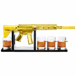 AR15 Gold Whiskey Decanter Set With 4 Bullet Whiskey Glasses - The Wine Savant, Gift For Fathers, Uncles, Sons - Veteran Gifts, Military Gift, Home Bar Gift, Father's Day