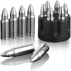 Whiskey Stones Bullets Stainless Steel - 1.75in Bullet Chillers Set Of 6 Inside Realistic Revolver - Freezer Base, Made W/ Premium Stainless Steel, Large Reusable Chilling Ice Cube, Good For Whiskey -Refined Spirits Store 4
