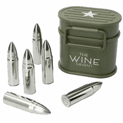 Whiskey Stones Ammunition Box Bullets Stainless Steel - Set Of 6 1.75in Bullet Chillers, The Wine Savant Stainless Steel Whiskey Rocks Bullet Shaped Ice Chillers, Beautiful Case To Take To Go! (Green)
