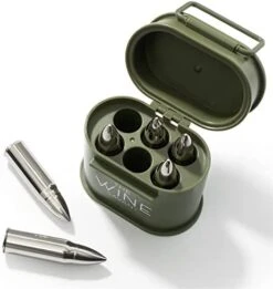 Whiskey Stones Ammunition Box Bullets Stainless Steel - Set Of 6 1.75in Bullet Chillers, The Wine Savant Stainless Steel Whiskey Rocks Bullet Shaped Ice Chillers, Beautiful Case To Take To Go! (Green) -Refined Spirits Store 41rugbOCdyL. AC