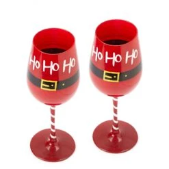 Ho Ho Ho Santa's Christmas Stemmed Wine & Water Glasses - Set Of 2 - HoHoHo, Red & Black, 9" H - Holiday Parties Glassware - Xmas Tree - Set Of 2, 17.5oz - Merry Christmas Santa Festive Glass -Refined Spirits Store 4 26
