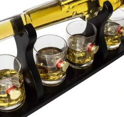 Shotgun Gun Large Whiskey & Wine Decanter Set Bullet Glasses - Limited Edition Elegant Rifle Gun Whiskey Decanter 22.5" With 4 Shotgun Bullet Whiskey Glasses And Mohogany Wooden Base The Wine Savant -Refined Spirits Store 5