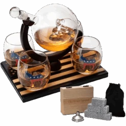 Democratic Party Wine & Whiskey Decanter Set, Proud Democrat Vote Blue Election Decor, Washington DC Politics Gift, 750ml With US Flag And 4 Glasses - Donkey Logo, DNC Gifts, Senate, House & President