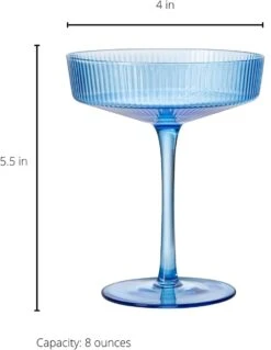 Ribbed Coupe Cocktail Glasses 8 Oz | Set Of 2 | Classic Manhattan Glasses For Cocktails, Champagne Coupe, Ripple Coupe Glasses, Art Deco Gatsby Vintage, Crystal With Stems (Blue, Set Of 2) -Refined Spirits Store 51BoFO8WO0L. AC SL1500