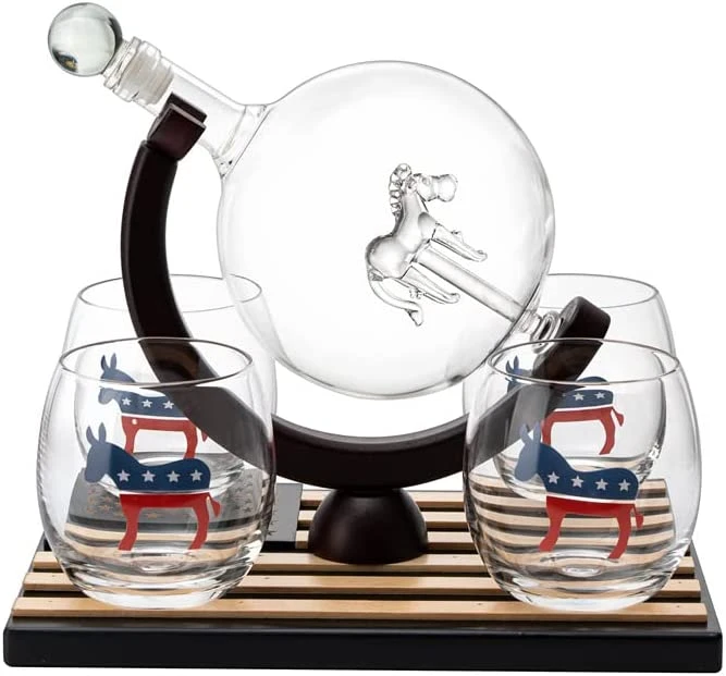 Democratic Party Wine & Whiskey Decanter Set, Proud Democrat Vote Blue Election Decor, Washington DC Politics Gift, 750ml With US Flag And 4 Glasses - Donkey Logo, DNC Gifts, Senate, House & President 6 Democratic Party Wine & Whiskey Decanter Set, Proud Democrat Vote Blue Election Decor, Washington DC Politics Gift, 750ml With US Flag And 4 Glasses - Donkey Logo, DNC Gifts, Senate, House & President - Image 6